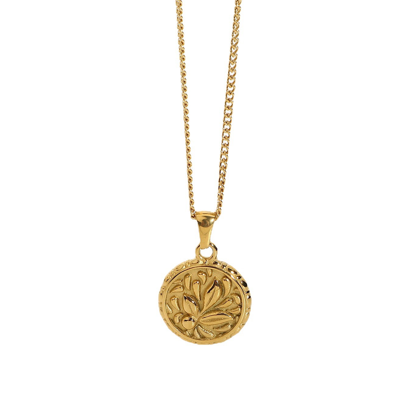 Vintage Rose Flower Coin Necklace – 18K Gold Plated