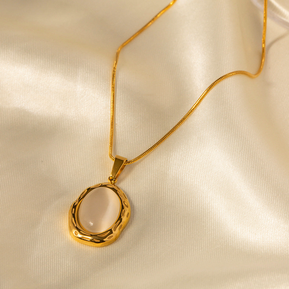 Aura Natural Stone Pendant Necklace – 18K Gold Plated Stainless Steel