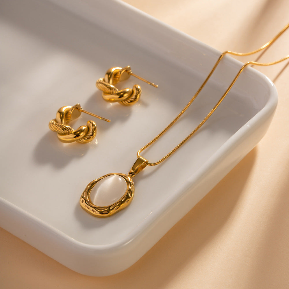 Aura Natural Stone Pendant Necklace – 18K Gold Plated Stainless Steel