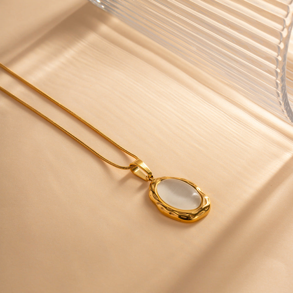 Aura Natural Stone Pendant Necklace – 18K Gold Plated Stainless Steel