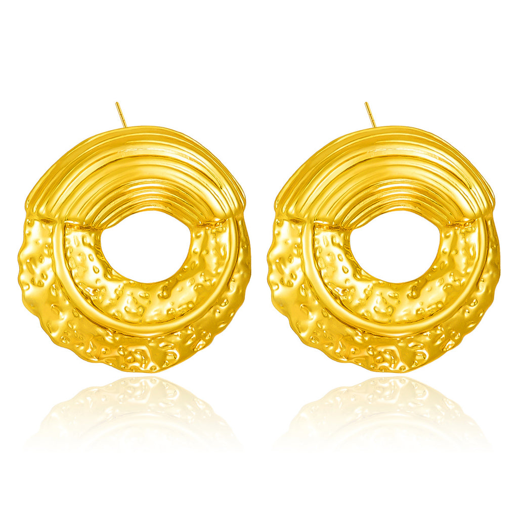 Golden Ripple Hammered Hoops – 18K Gold Plated