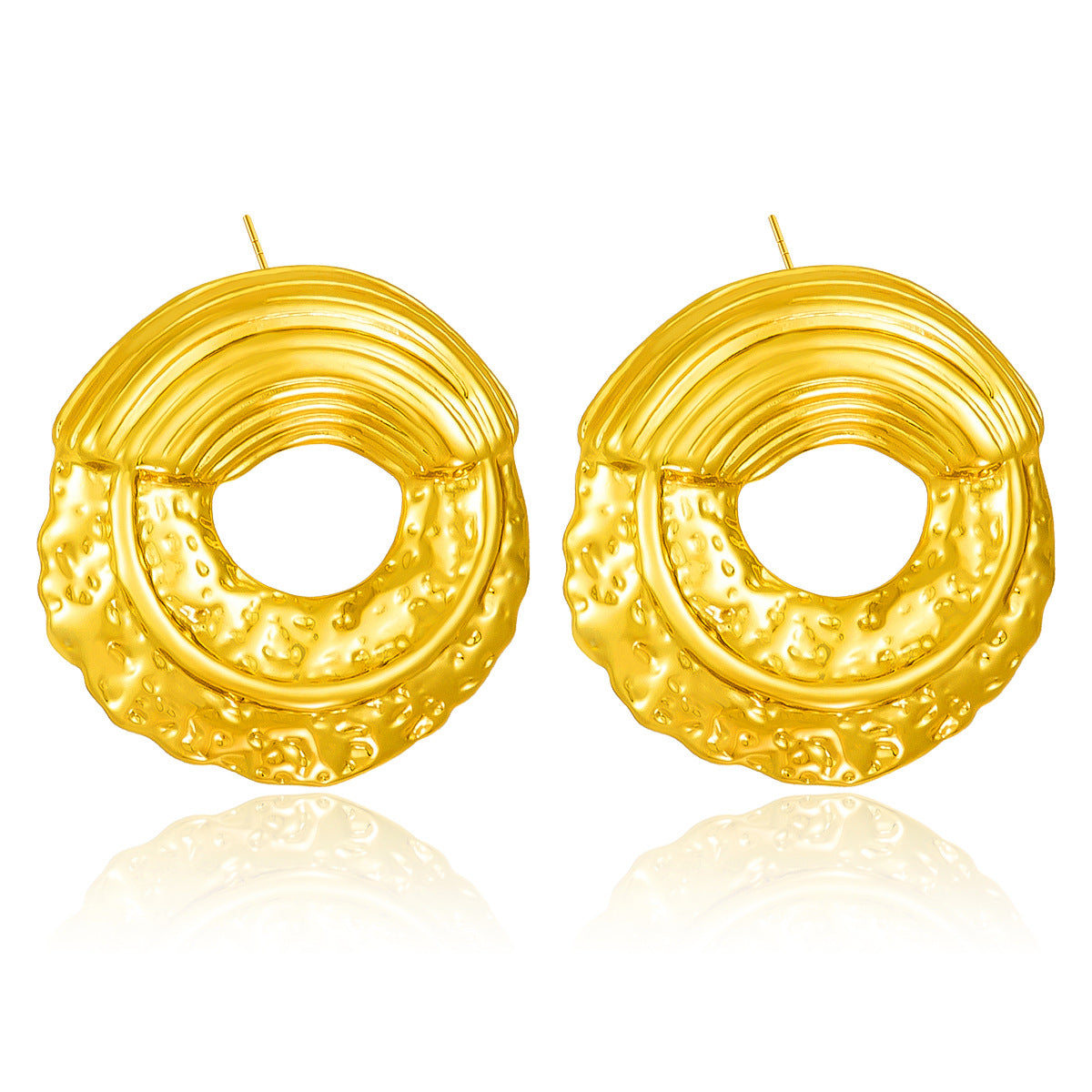 Golden Ripple Hammered Hoops – 18K Gold Plated