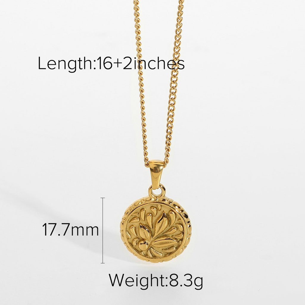 Vintage Rose Flower Coin Necklace – 18K Gold Plated