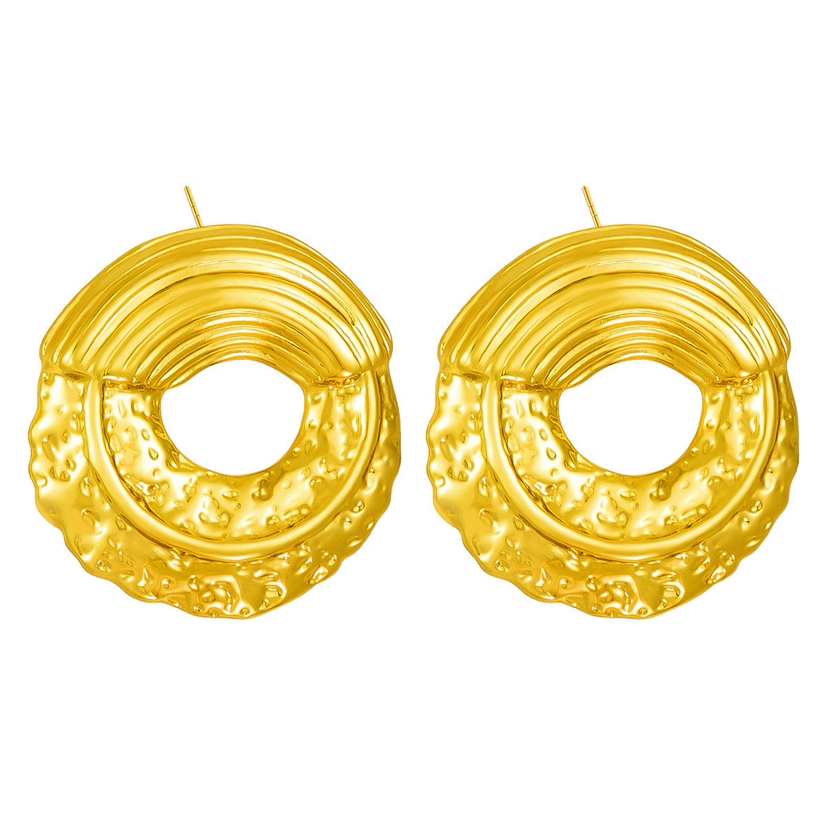 Golden Ripple Hammered Hoops – 18K Gold Plated