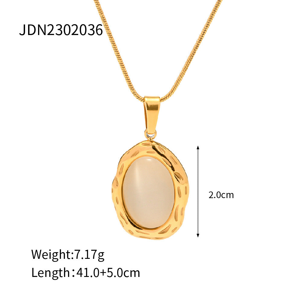 Aura Natural Stone Pendant Necklace – 18K Gold Plated Stainless Steel