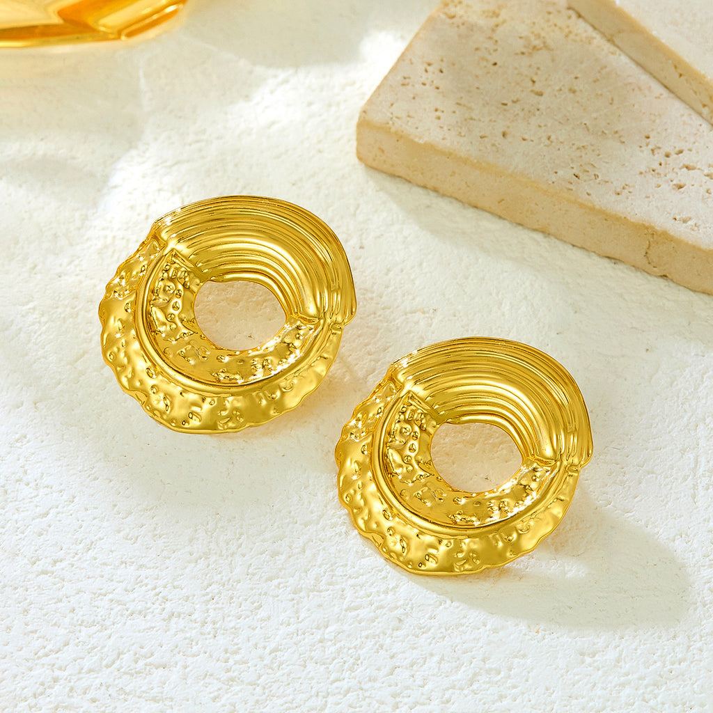 Golden Ripple Hammered Hoops – 18K Gold Plated